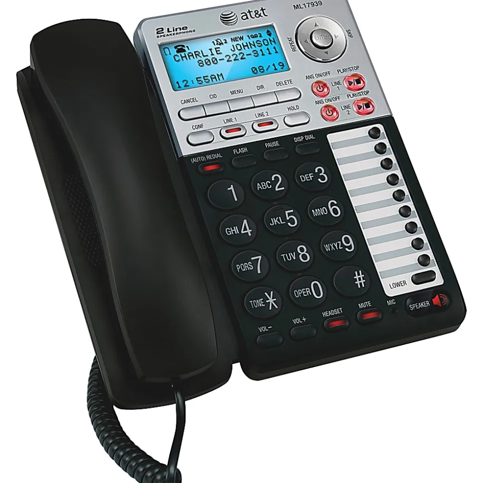 AT&T ML17939 2-Line Corded Phone with Speakerphone & Digital Answering System, Black