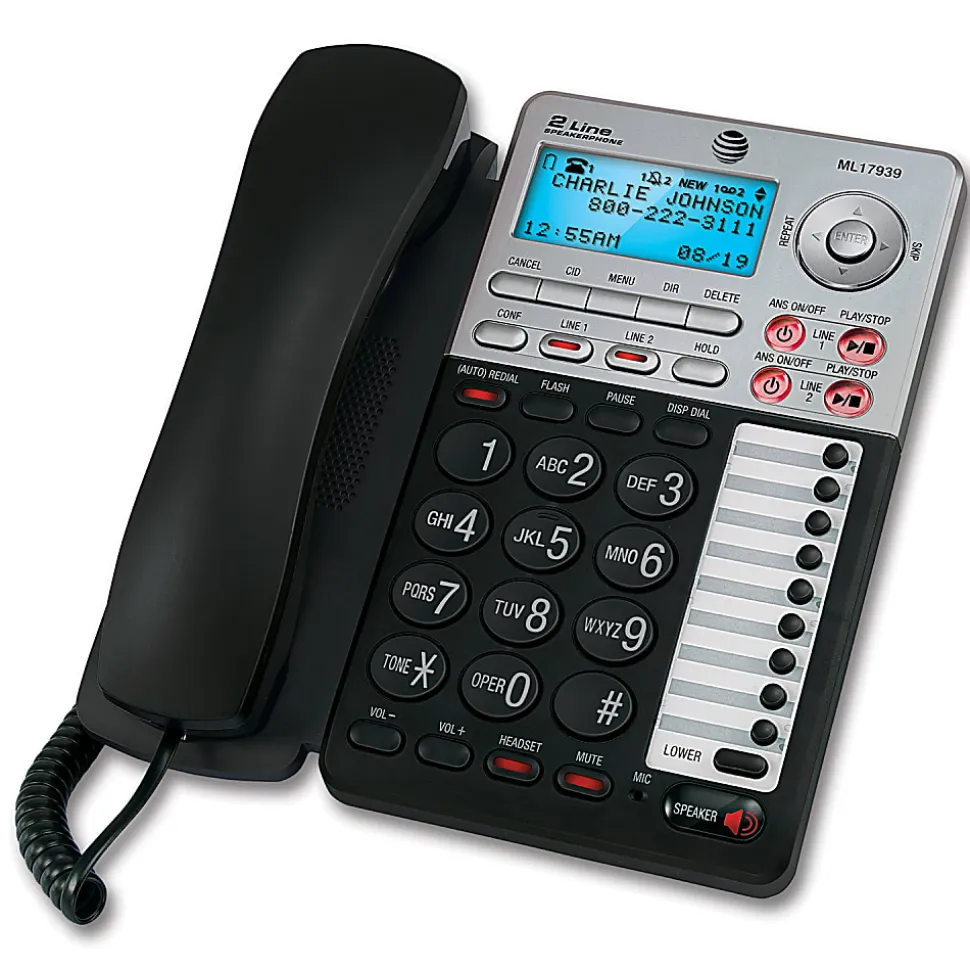 AT&T ML17939 2-Line Corded Phone with Speakerphone & Digital Answering System, Black