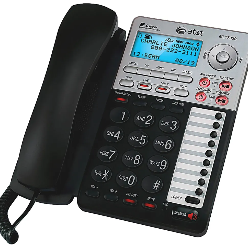 AT&T ML17939 2-Line Corded Phone with Speakerphone & Digital Answering System, Black