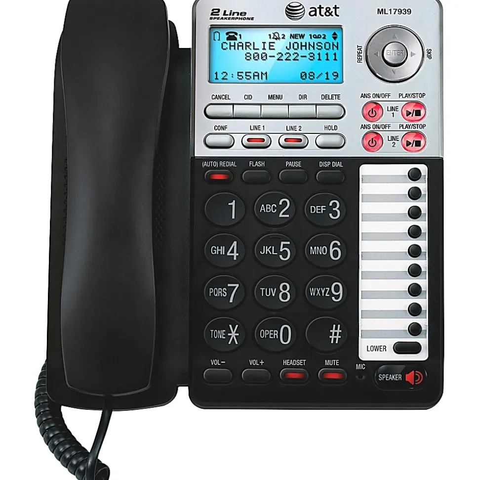 AT&T ML17939 2-Line Corded Phone with Speakerphone & Digital Answering System, Black