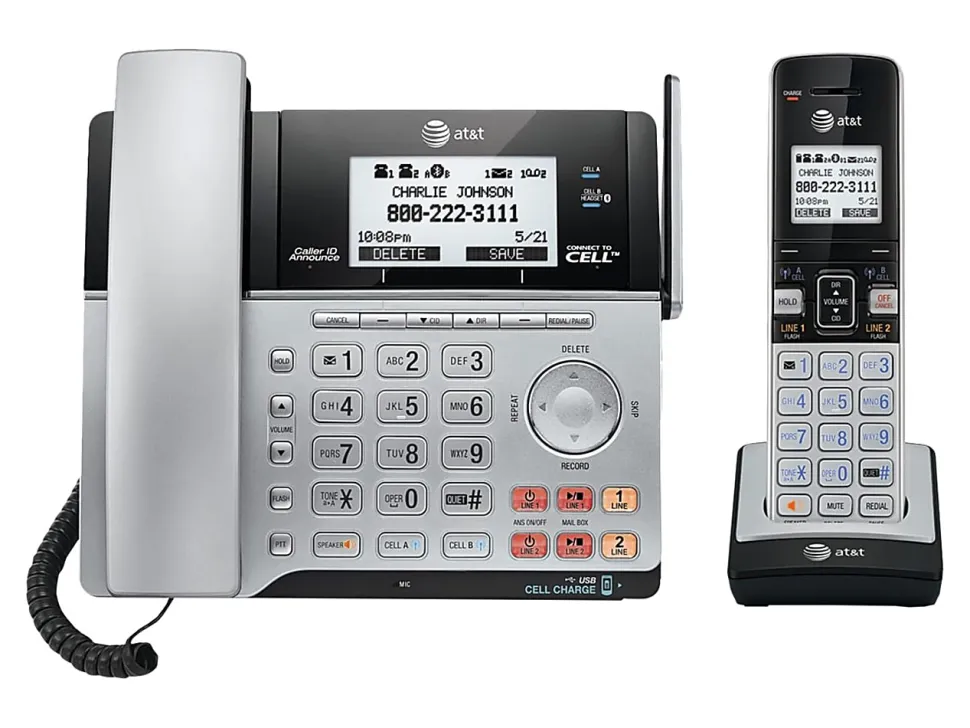 AT&T TL86103 DECT 6.0 2-Line Corded/Cordless Phone System With Bluetooth Connect To Cell