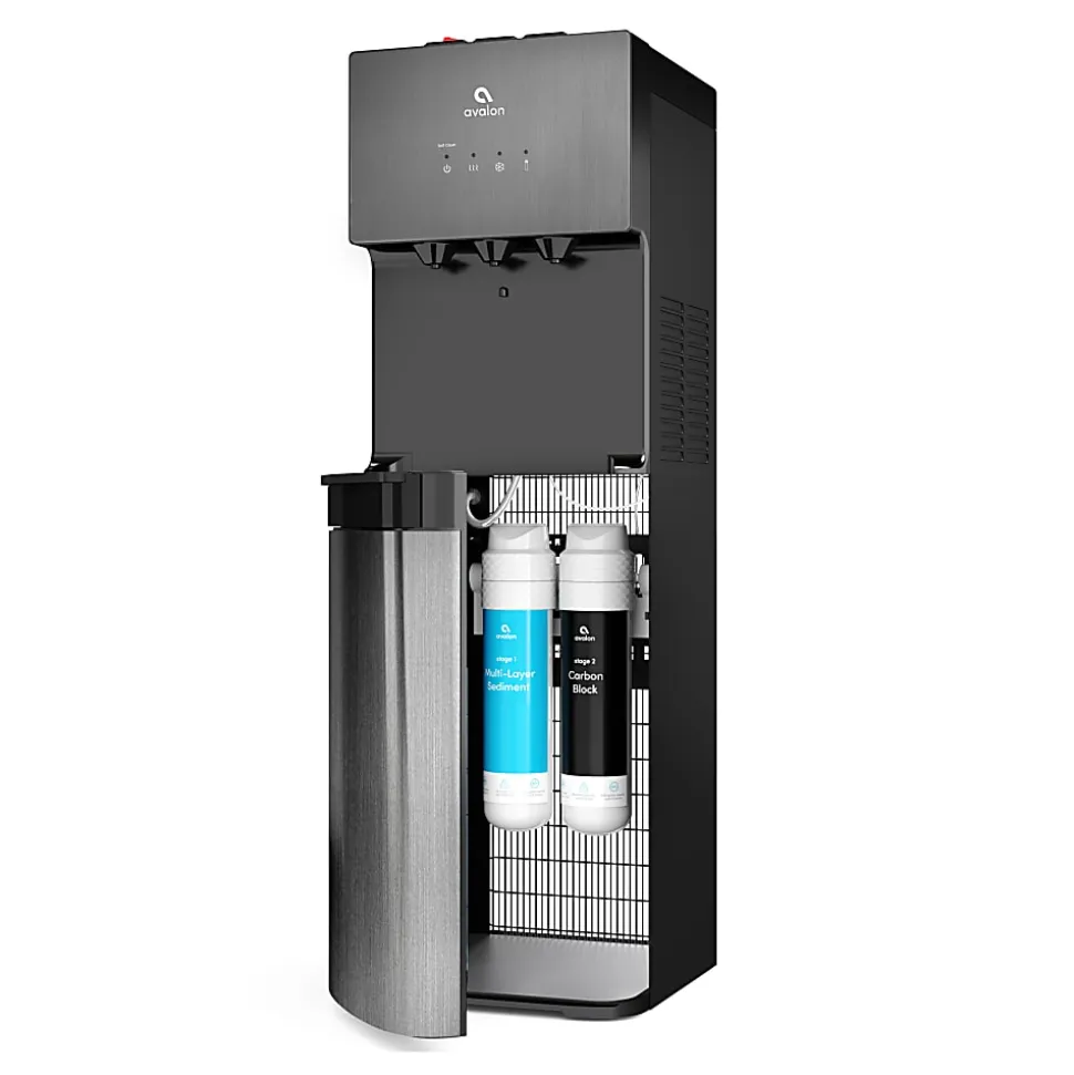 Avalon Hot/Cold Self-Cleaning Bottleless Water Dispenser, 41"H x 12"W x 13"D, Black Stainless Steel
