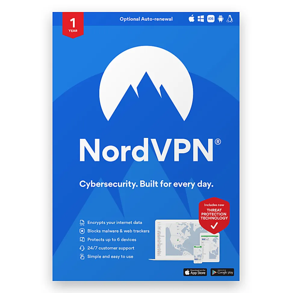 Avanquest NordVPN Internet Security And Privacy, For PC or Mac®, 6 Devices, 1 Year Subscription