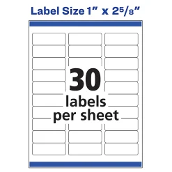 Avery® Address Labels With Sure Feed® Technology, 8250, Rectangle, 1" x 2-5/8", White, Pack Of 600 Labels