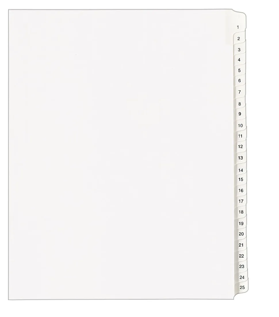 Avery® Allstate®-Style Collated Legal Exhibit Dividers, 8 1/2" x 11", White Dividers/White Tabs, 1–25, Pack Of 25 Tabs