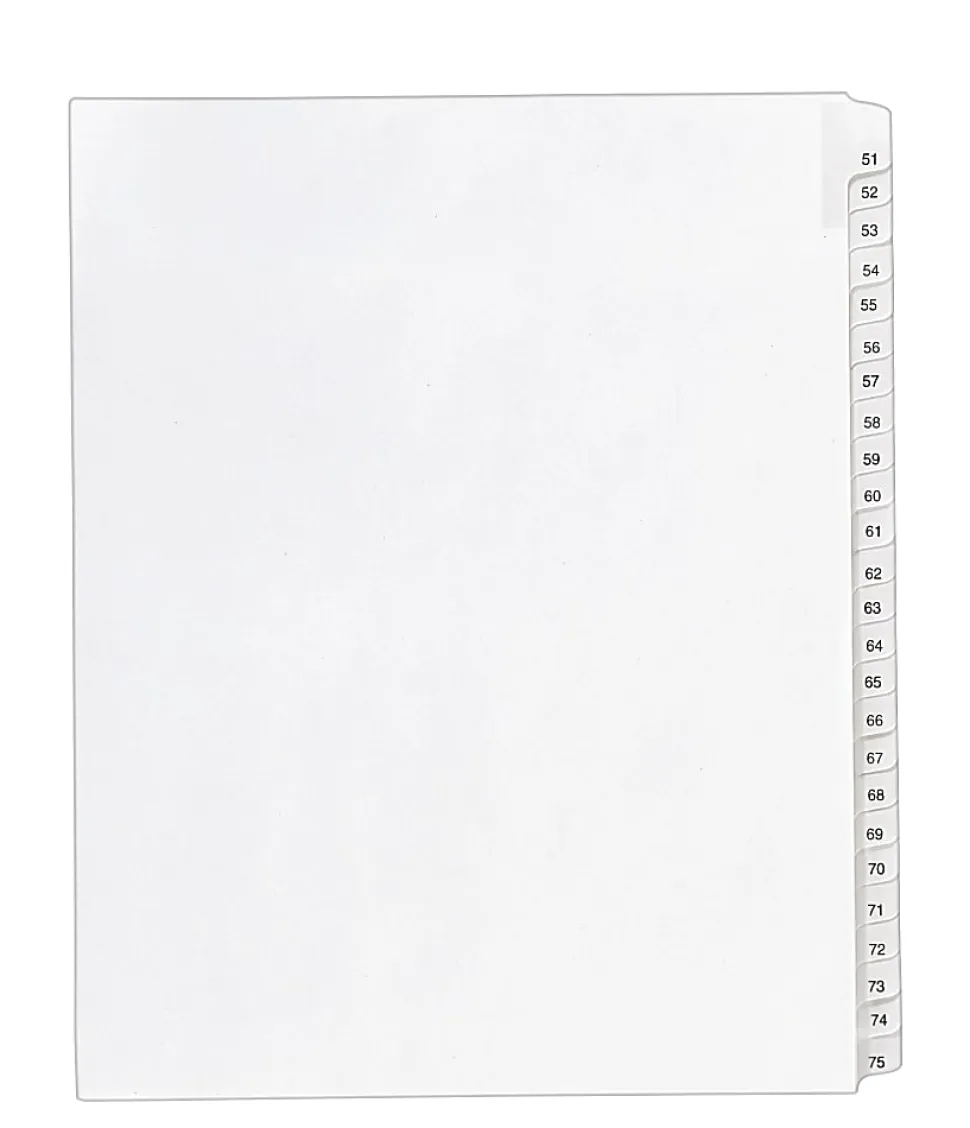 Avery® Allstate®-Style Collated Legal Exhibit Dividers, 8 1/2" x 11", White Dividers/White Tabs, 51–75, Pack Of 25 Tabs