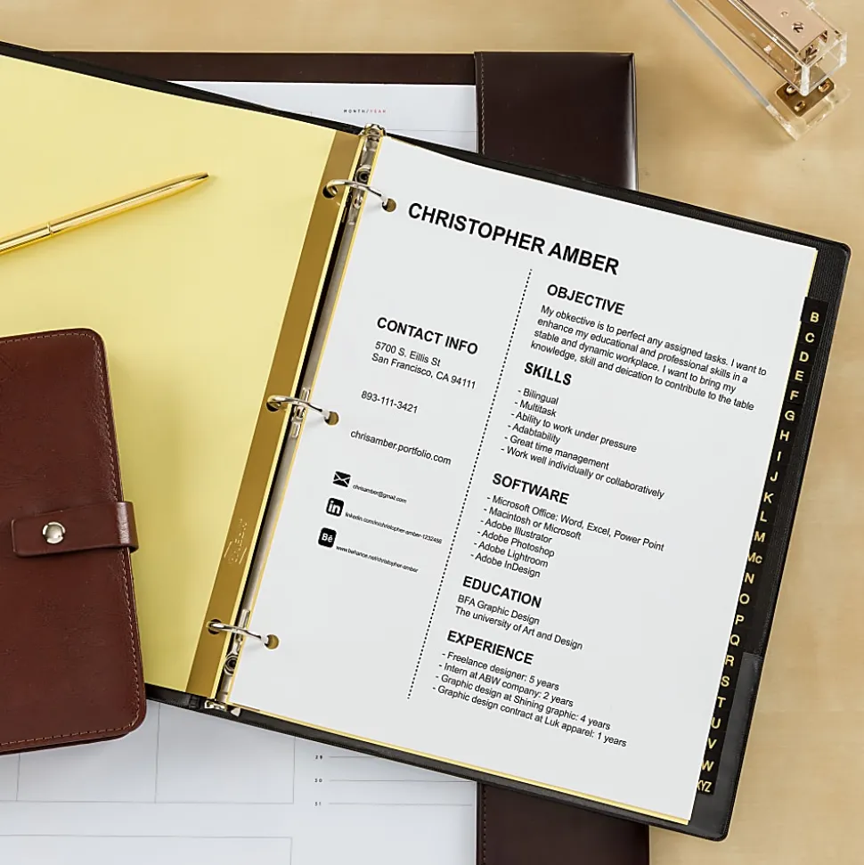 Avery® A-Z Dividers For 3 Ring Binders, Pre-Printed Black Leatherette Tabs, 25-Tabs, 1 Binder Divider Set
