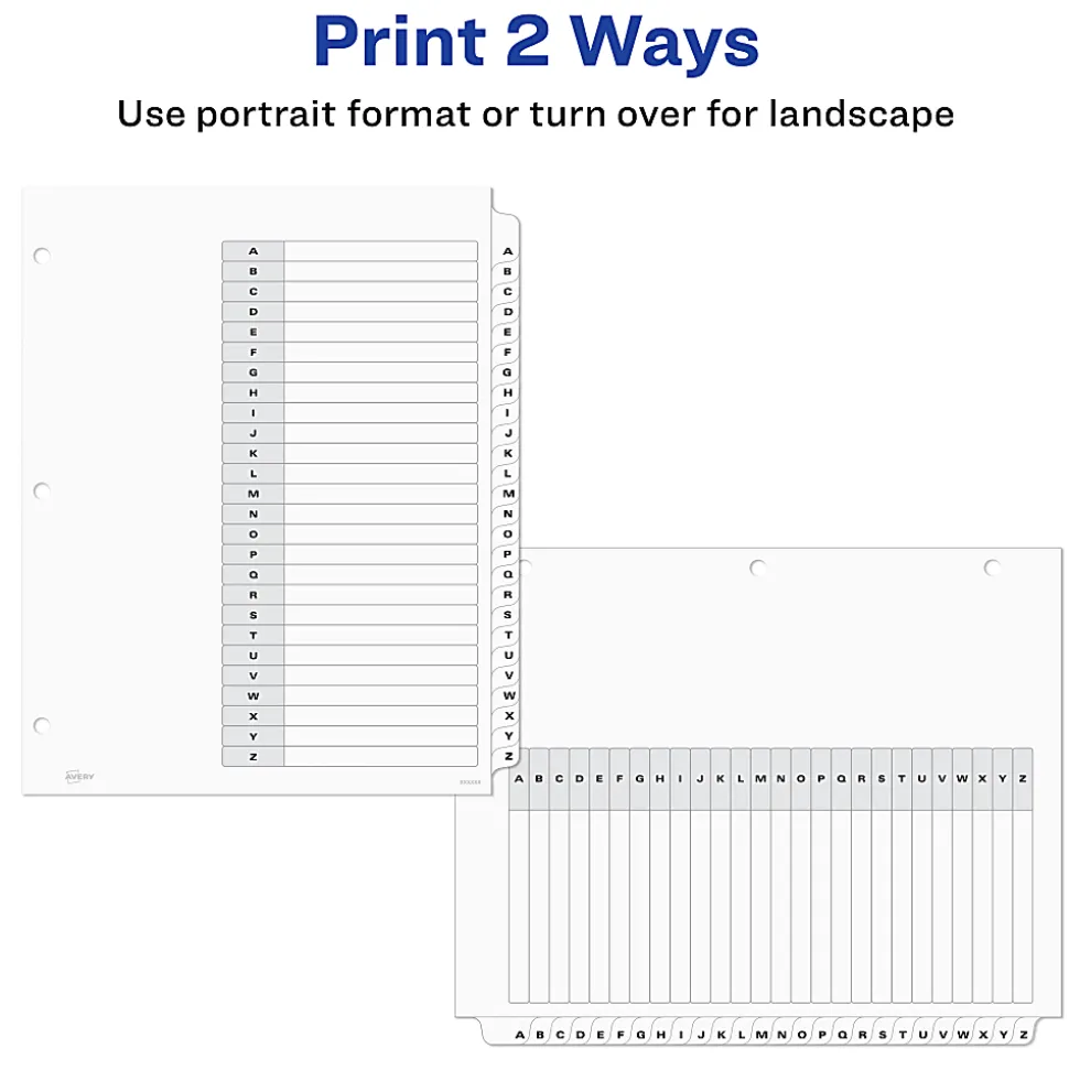 Avery® A-Z Tab Dividers, 8-1/2" x 11", Black/White, Pack Of 26 Dividers