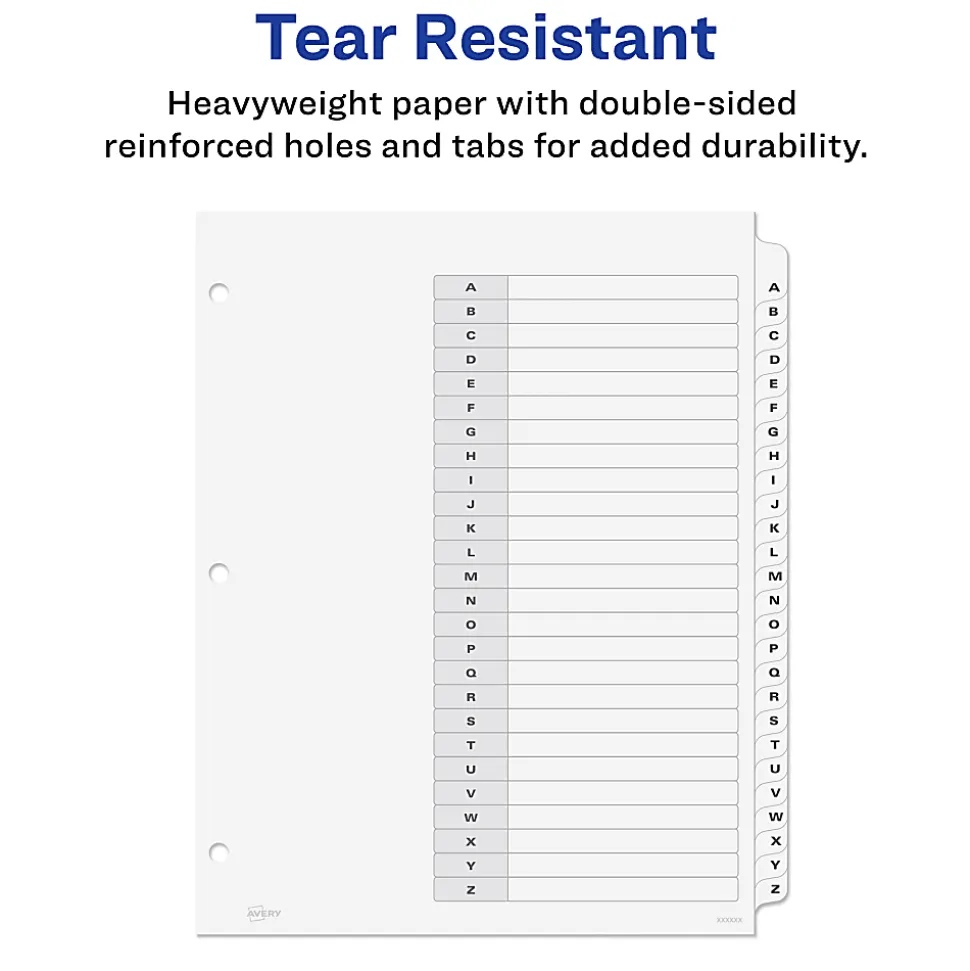 Avery® A-Z Tab Dividers, 8-1/2" x 11", Black/White, Pack Of 26 Dividers