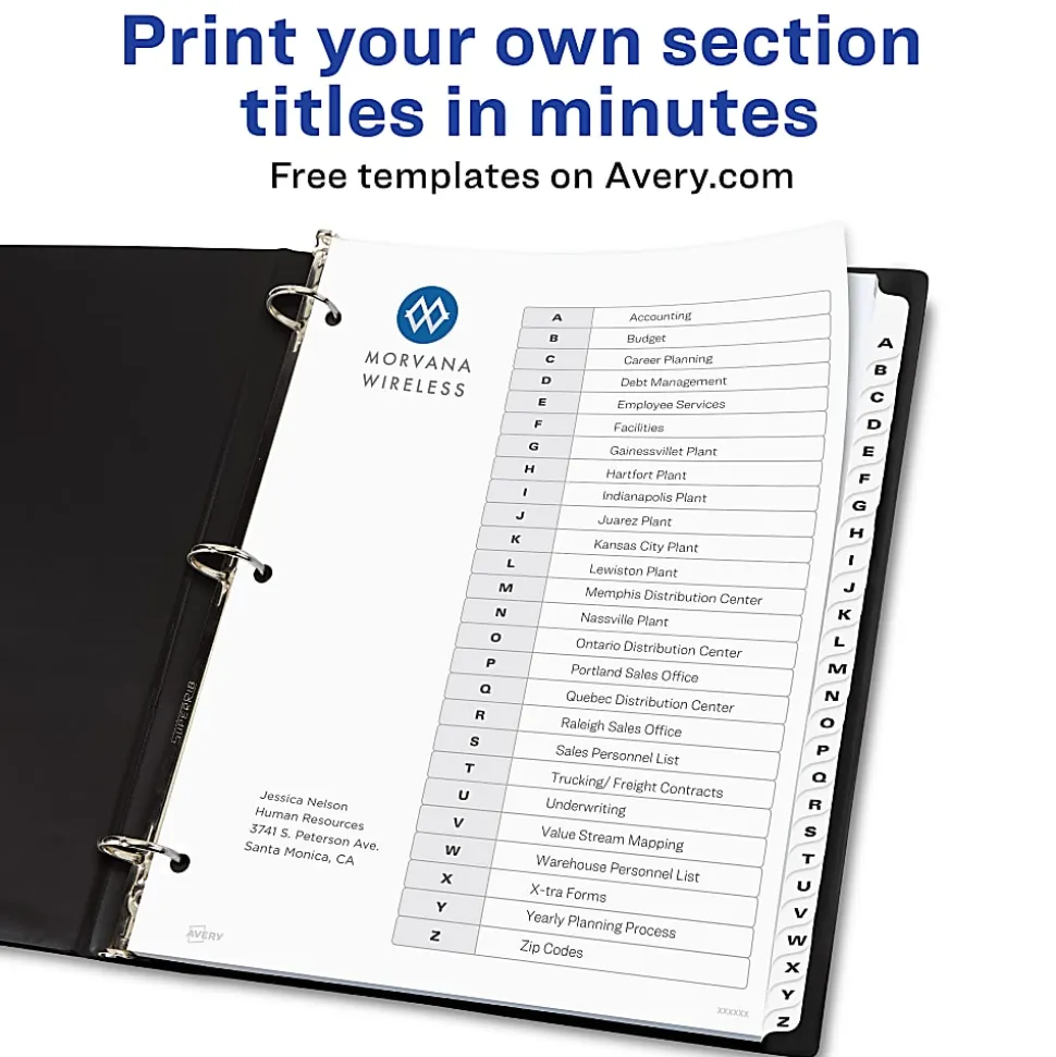Avery® A-Z Tab Dividers, 8-1/2" x 11", Black/White, Pack Of 26 Dividers