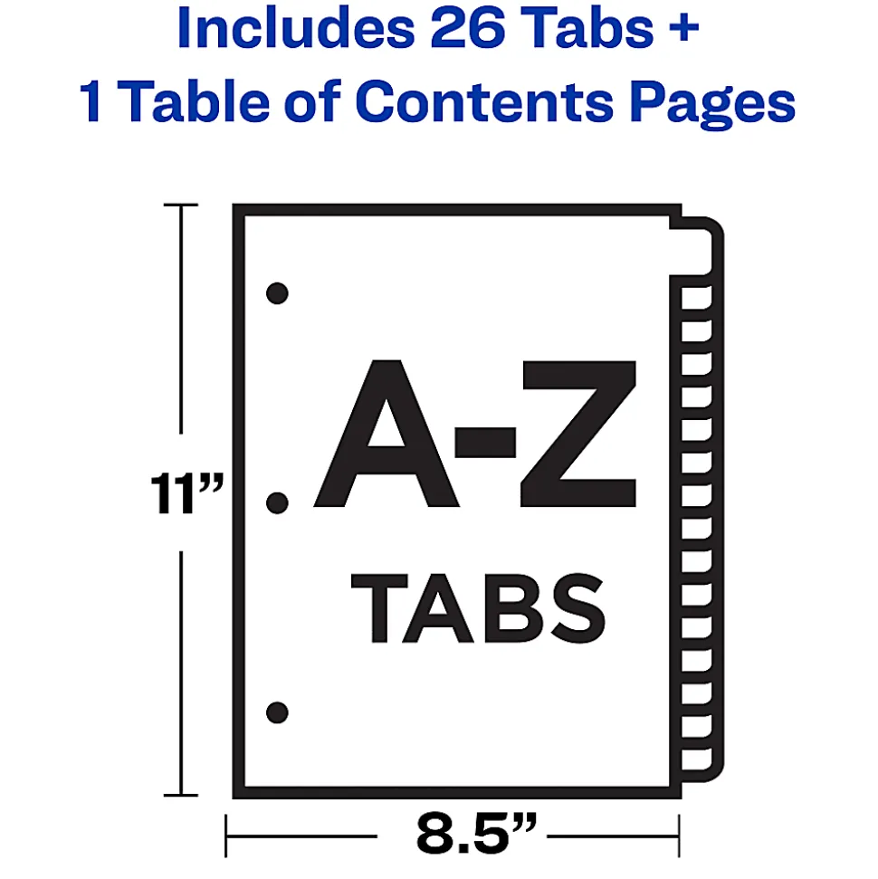 Avery® A-Z Tab Dividers, 8-1/2" x 11", Black/White, Pack Of 26 Dividers