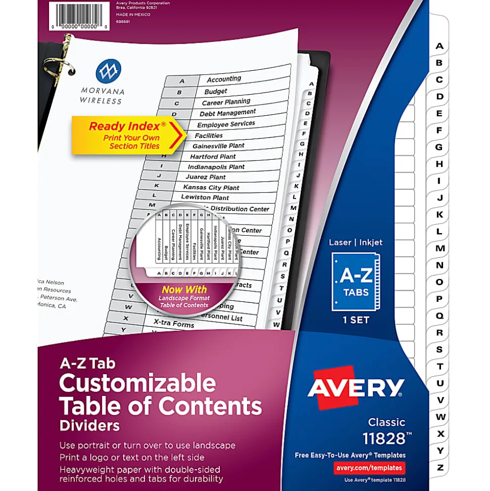 Avery® A-Z Tab Dividers, 8-1/2" x 11", Black/White, Pack Of 26 Dividers