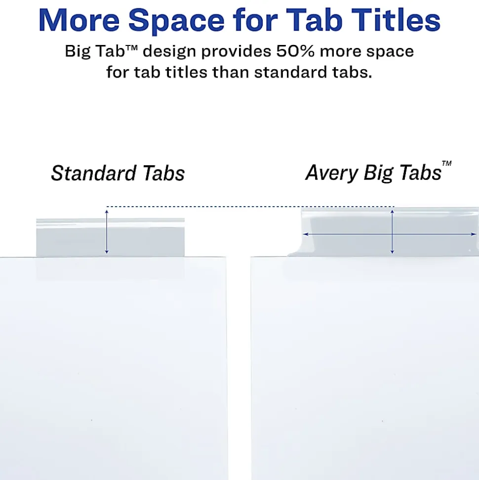 Avery® Big Tab™ Extra-Wide Insertable Dividers, Clear Reinforced, White/Multicolor, 8-Tab