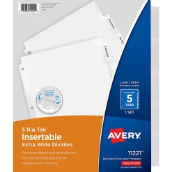 Avery® Big Tab™ Extra-Wide Insertable Dividers, Clear Reinforced, White/Clear, 5-Tab