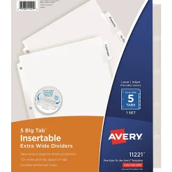 Avery® Big Tab™ Extra-Wide Insertable Dividers, Clear Reinforced, White/Clear, 5-Tab