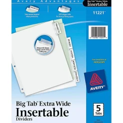 Avery® Big Tab™ Extra-Wide Insertable Dividers, Clear Reinforced, White/Clear, 5-Tab