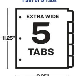 Avery® Big Tab™ Extra-Wide Insertable Dividers, Clear Reinforced, White/Clear, 5-Tab