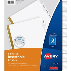 Avery® Big Tab™ Insertable Dividers Gold Reinforced Edge, White/Clear, 8-Tab