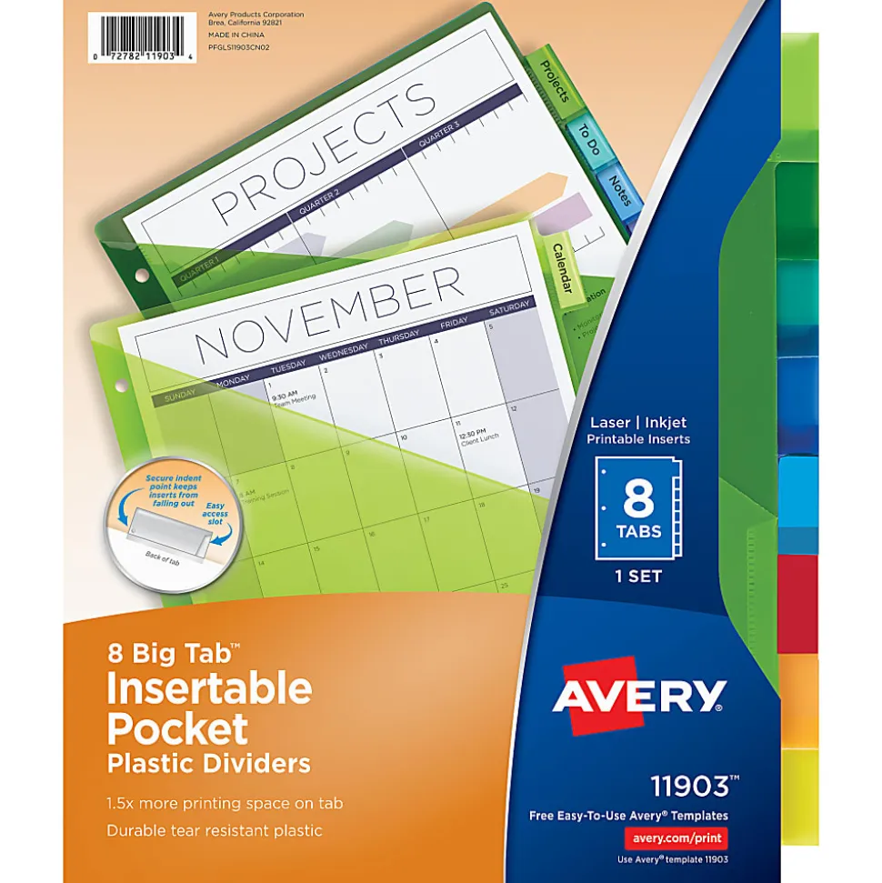 Avery® Big Tab™ Insertable Plastic Dividers, Single Pocket, Multicolor, 8-Tab