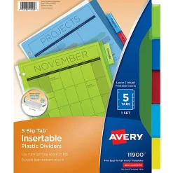 Avery® Big Tab™ Insertable Plastic Dividers, Multicolor, 5-Tab