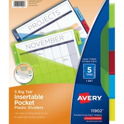 Avery® Big Tab™ Insertable Plastic Dividers, Single Pocket, Multicolor, 5-Tab