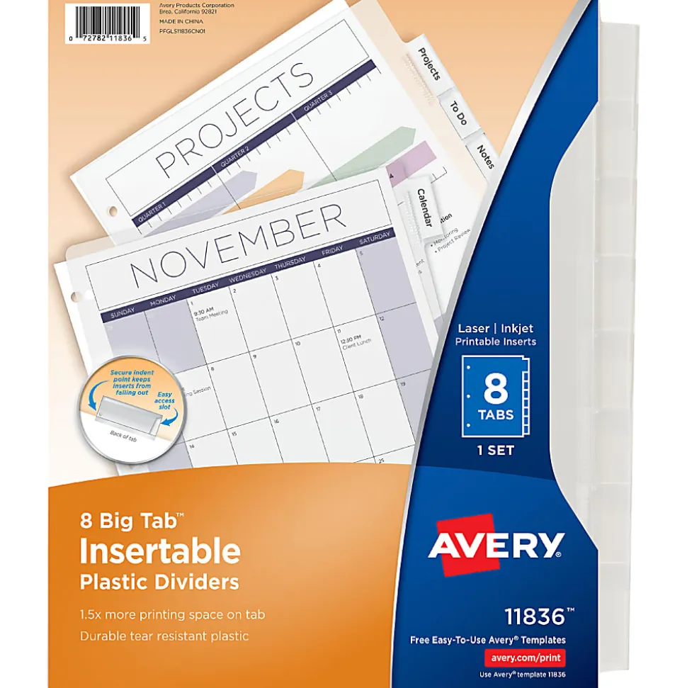 Avery® Big Tab Insertable Plastic Dividers, 8-1/2" x 11", Clear, Pack Of 8 Dividers