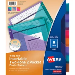 Avery® Big Tab™ Insertable Two-Tone 2 Pocket Plastic Dividers, 8-Tab, Multicolor