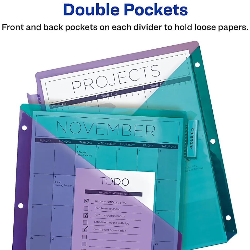 Avery® Big Tab™ Insertable Two-Tone 2 Pocket Plastic Dividers, 8-Tab, Multicolor