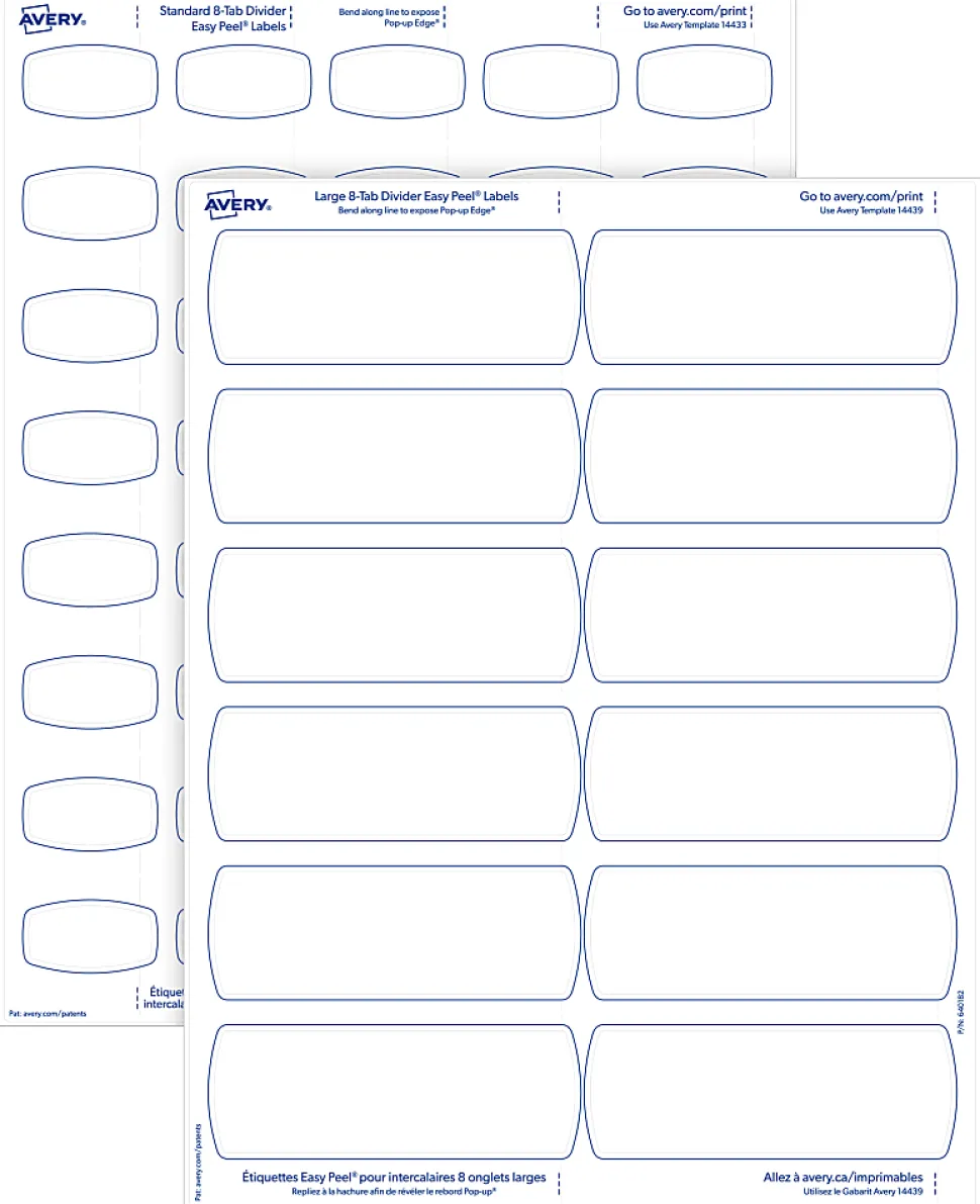 Avery® Big Tab™ Printable Label Dividers, Easy Peel®, 8 1/2" x 11", 8 Tabs, White, 1 Set