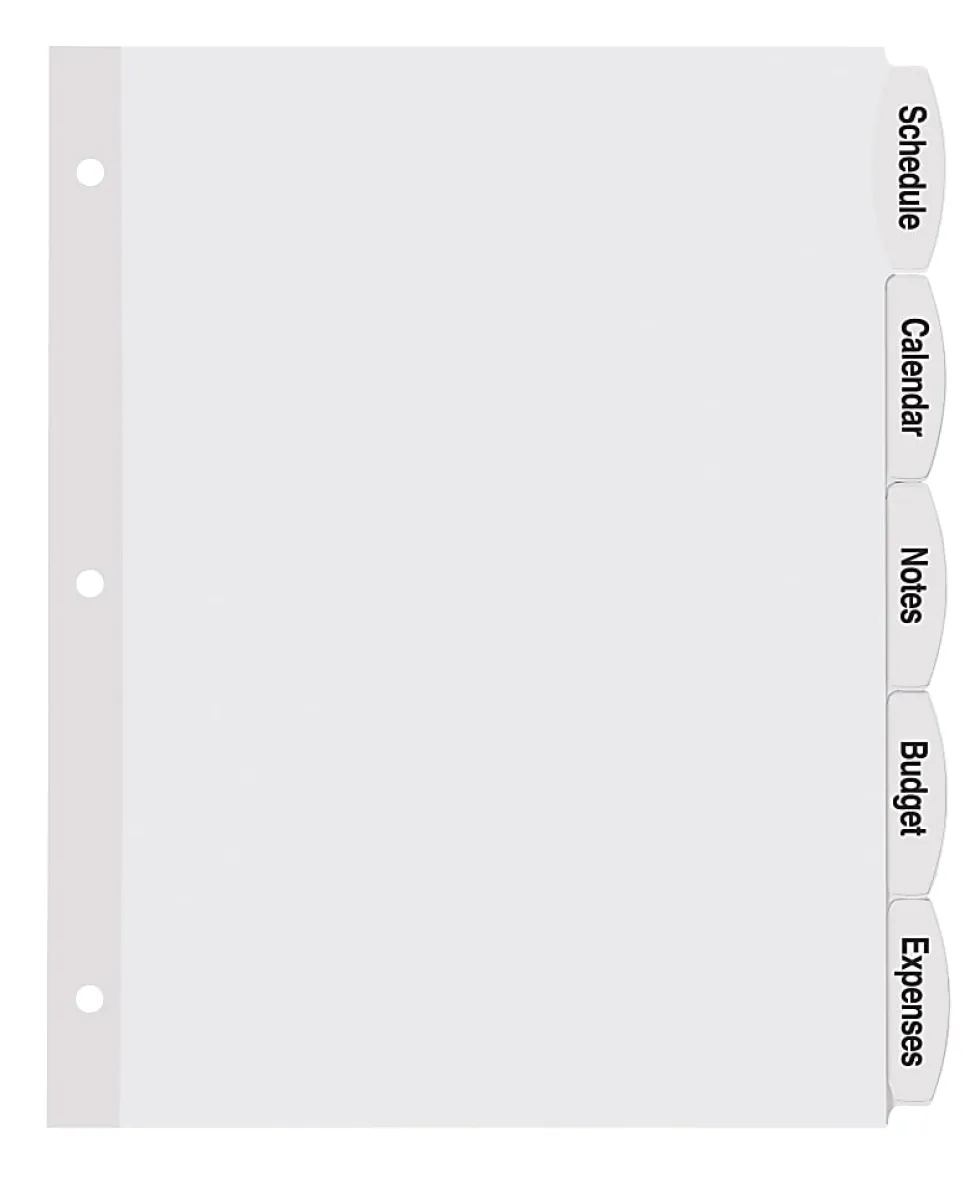 Avery® Big Tab™ Printable Label Dividers With Easy Peel®, 8-1/2" x 11", 5 Tab, White, Pack Of 20 Sets