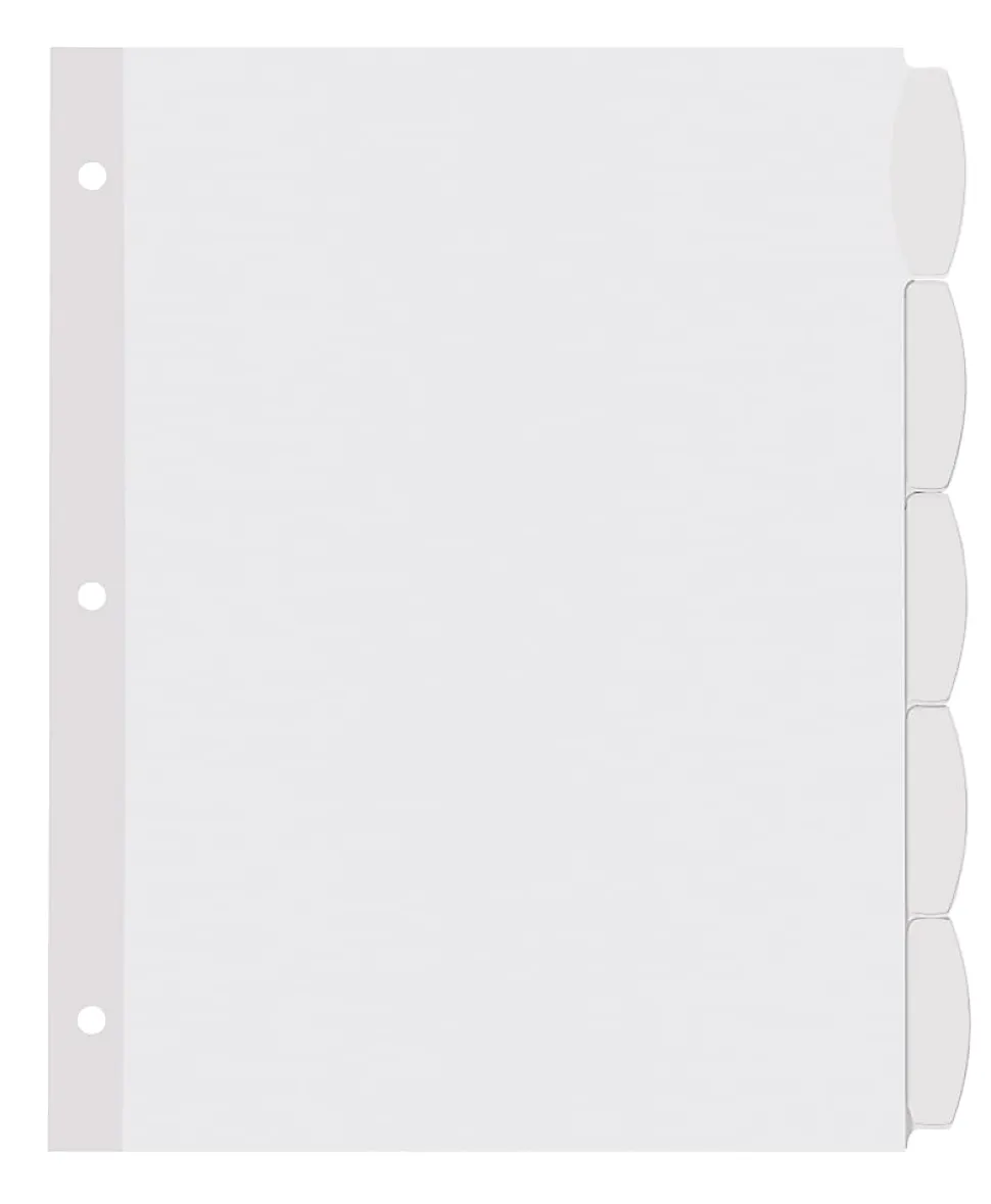 Avery® Big Tab™ Printable Label Dividers With Easy Peel®, 8-1/2" x 11", 5 Tab, White, Pack Of 20 Sets