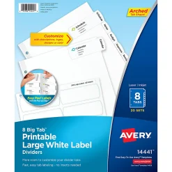 Avery® Big Tab™ Printable Large Label Dividers, Easy Peel®, White, 8-Tab, Pack Of 20 Sets