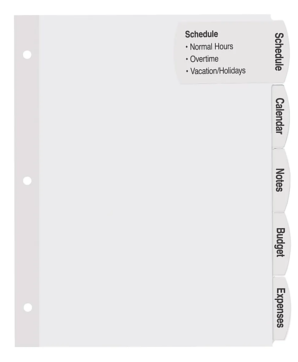 Avery® Big Tab™ Printable Large Label Dividers With Easy Peel®, 8 1/2" x 11", 5 Tab, White, Pack Of 4