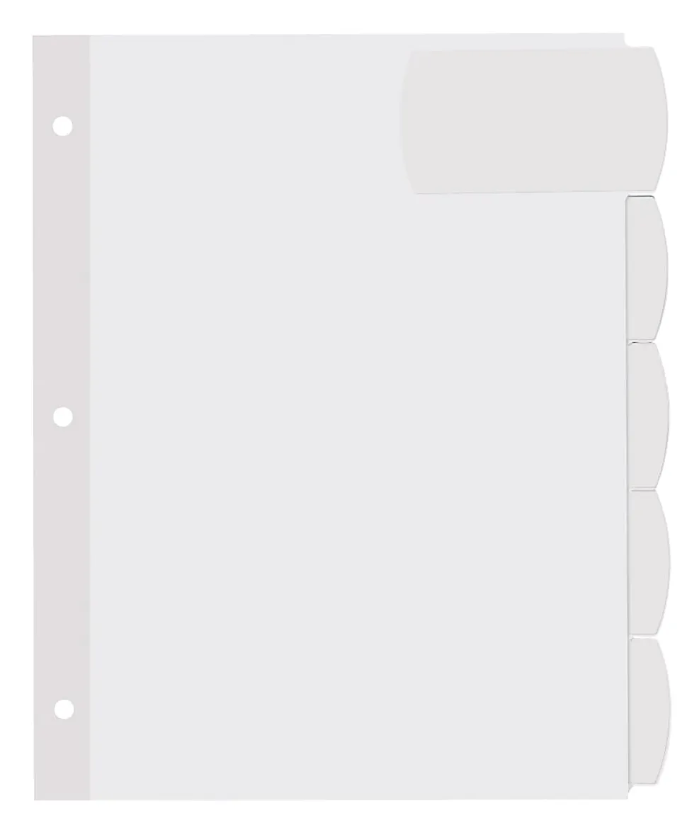 Avery® Big Tab™ Printable Large Label Dividers With Easy Peel®, 8 1/2" x 11", 5 Tab, White, Pack Of 4