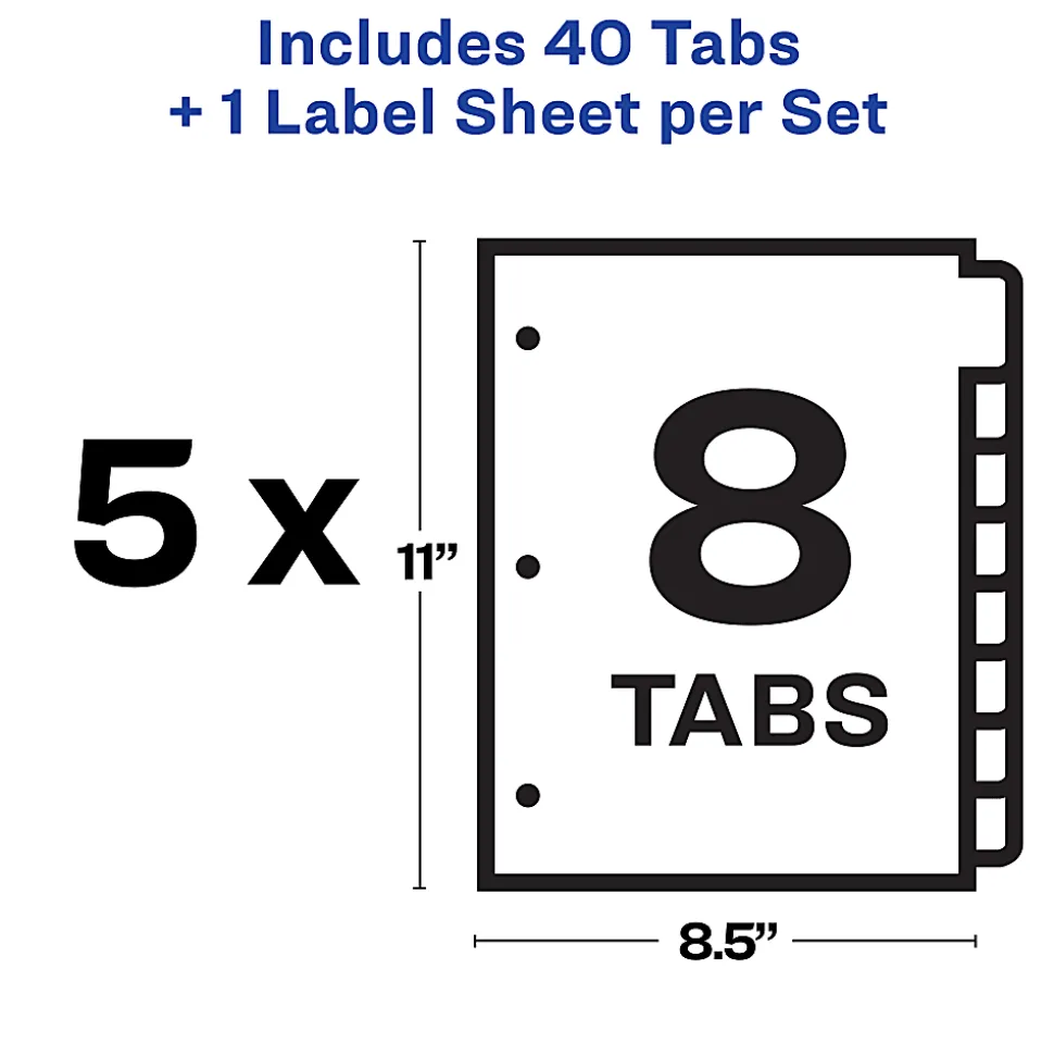 Avery® Big Tab™ Print & Apply Clear Label Dividers with Index Maker® Easy Apply™ Printable Label Strip, 8-Tab, White, Pack of 5 Sets
