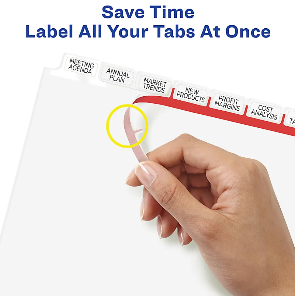 Avery® Big Tab™ Print & Apply Clear Label Dividers with Index Maker® Easy Apply™ Printable Label Strip, 8-Tab, White, Pack of 5 Sets