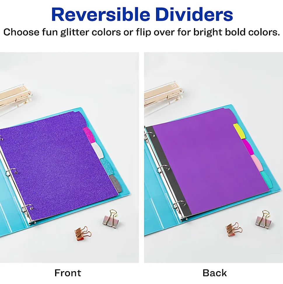 Avery® Big Tab™ Reversible Fashion Dividers, 8 1/2" x 11", 5 Tab, Multicolor Glitter, 1 Set