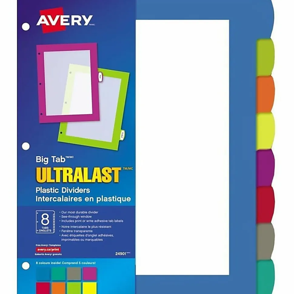 Avery® Big Tab™ Ultralast™ Plastic Dividers, 8-Tab, Multicolor