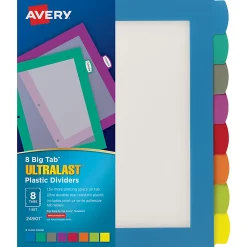 Avery® Big Tab™ Ultralast™ Plastic Dividers, 8-Tab, Multicolor