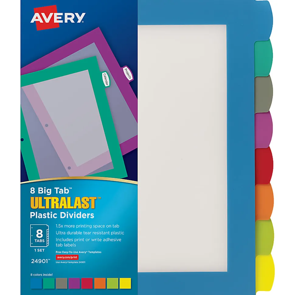 Avery® Big Tab™ Ultralast™ Plastic Dividers, 8-Tab, Multicolor