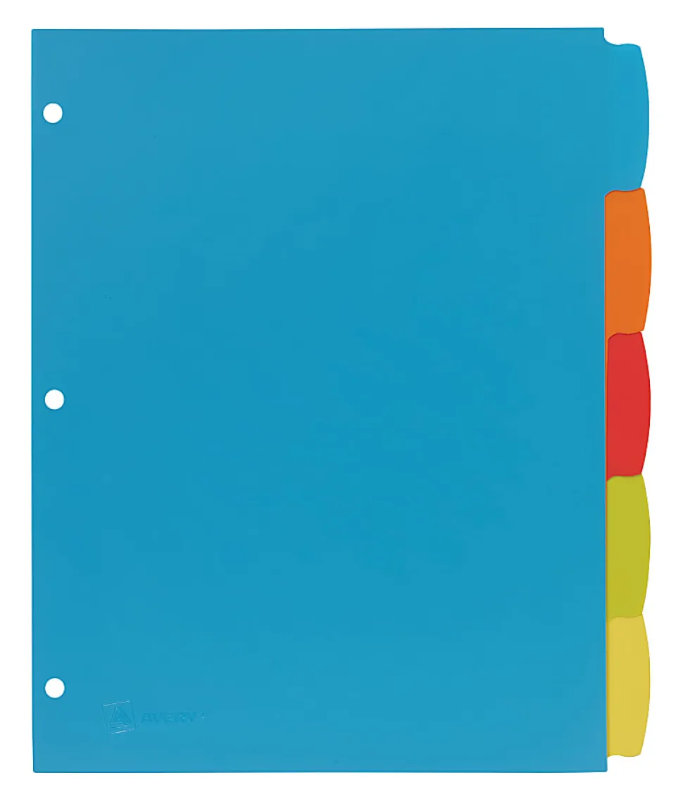 Avery® Big Tab™ Write & Erase Durable Plastic Dividers, 8 1/2" x 11", Multicolor Brights, 5-Tab