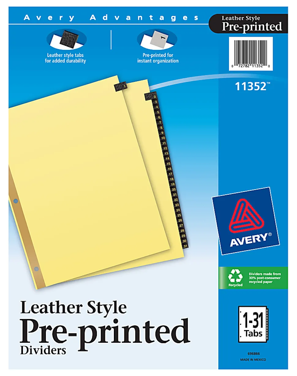 Avery® Black Leather Tab Dividers, 1–31