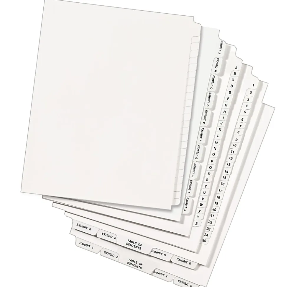 Avery® Blank Tab Legal Exhibit Dividers, 8 1/2 x 11, White Unlaminated Tabs, Pack Of 25, Standard Collated