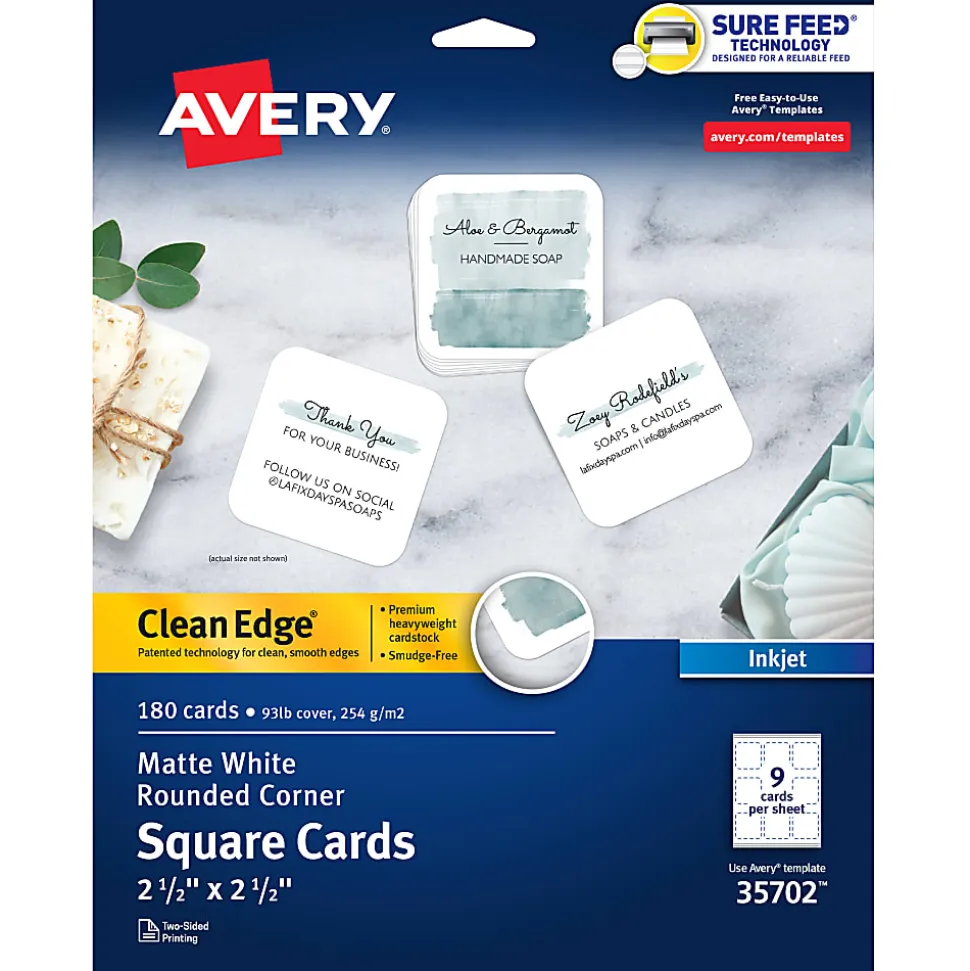 Avery® Clean Edge Inkjet Printable Multipurpose Card, White, 35702
