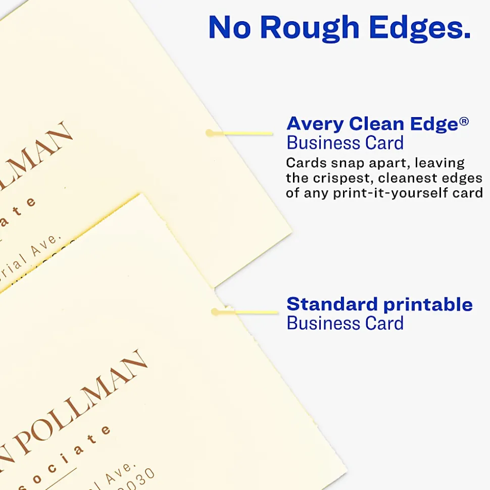 Avery® Clean Edge® Printable Business Cards With Sure Feed® Technology For Laser Printers, 2" x 3.5", Ivory, 200 Blank Cards