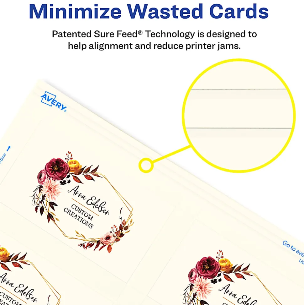 Avery® Clean Edge® Printable Business Cards With Sure Feed® Technology For Laser Printers, 2" x 3.5", Ivory, 200 Blank Cards