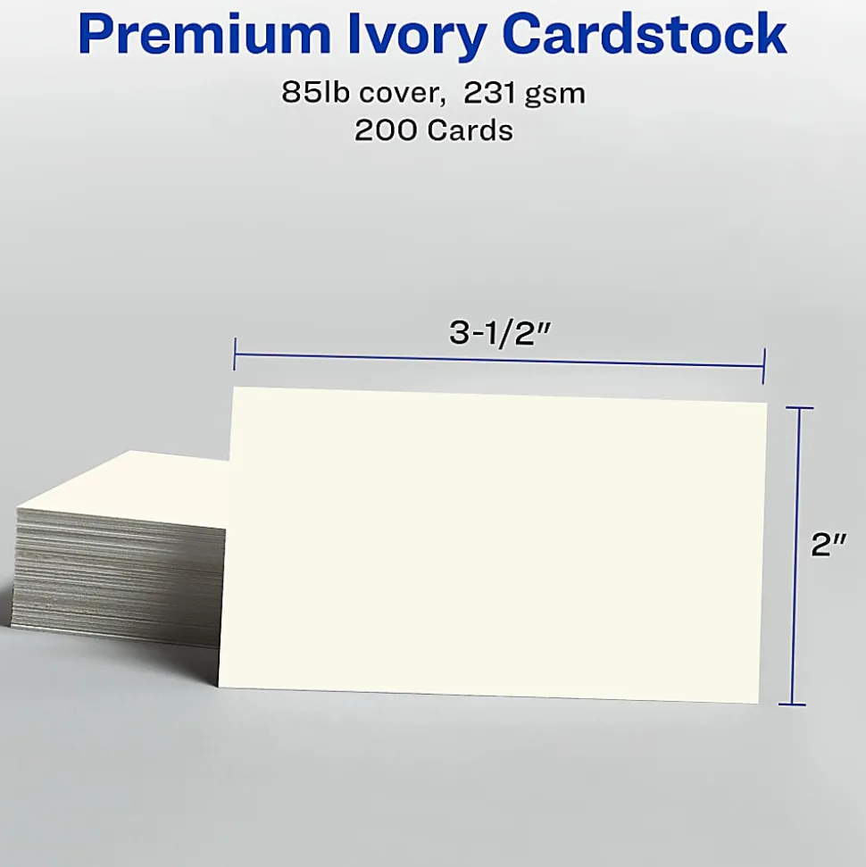Avery® Clean Edge® Printable Business Cards With Sure Feed® Technology For Laser Printers, 2" x 3.5", Ivory, 200 Blank Cards