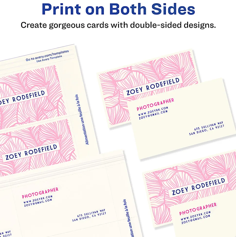 Avery® Clean Edge® Printable Business Cards With Sure Feed® Technology For Laser Printers, 2" x 3.5", Ivory, 200 Blank Cards