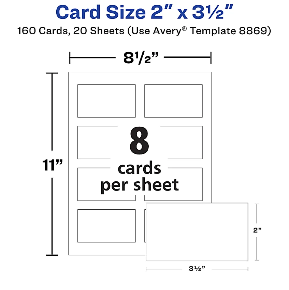 Avery® Clean Edge® Printable Print-To-The_Edge Business Cards With Sure Feed® Technology, 2" x 3.5", White, 160 Blank Cards