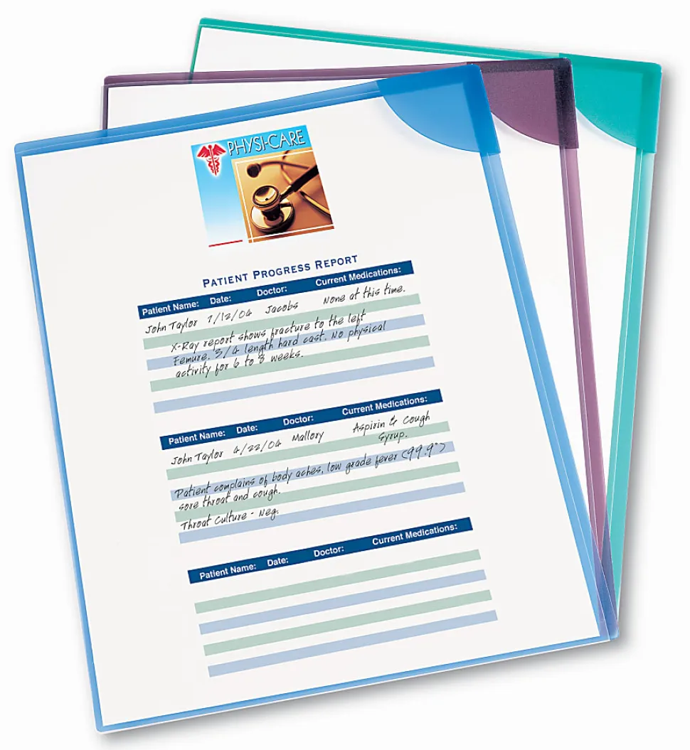 Avery® Corner Lock® Document Sleeves, 8-1/2" x 11", 20 Sheet Capacity, Assorted (Blue, Green, Purple), Pack Of 6